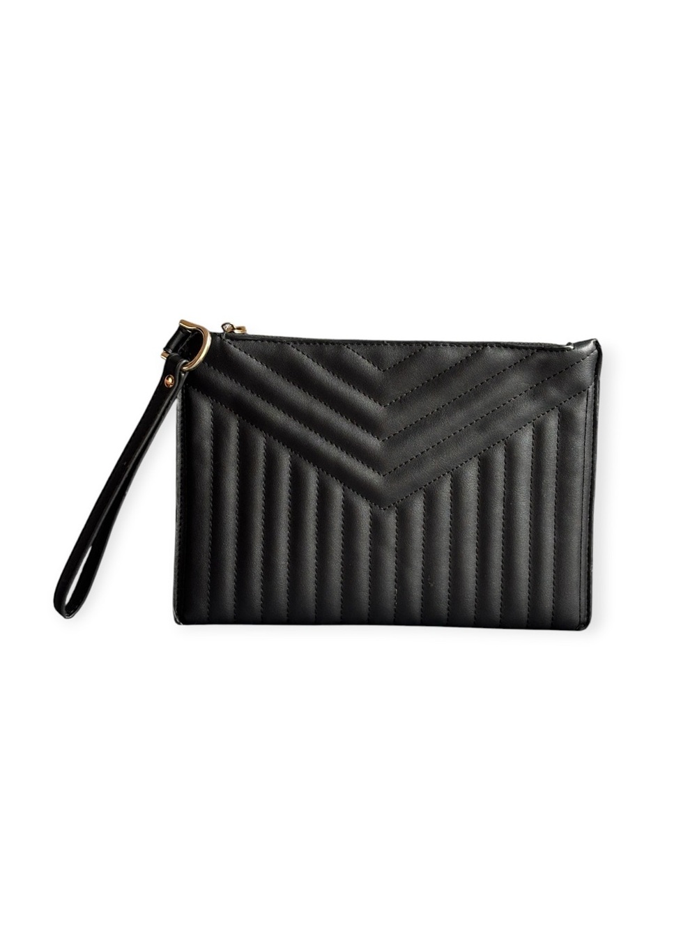 A New Day Black Chevron Quilted Faux Leather Wristlet Clutch